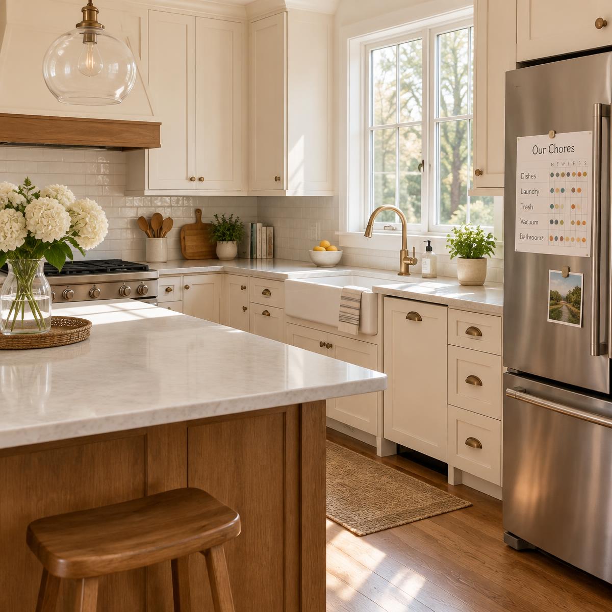 A tidy kitchen counter photographed for chore proof